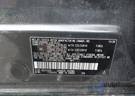 2021 Toyota Rav4 Xle Premium z USA, uszkodzony, nr VIN 2T3C1RFVXMC104175